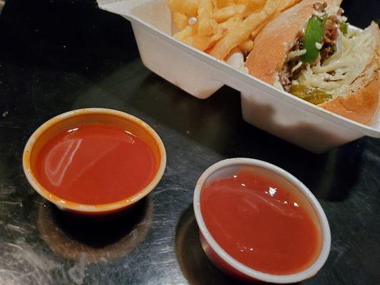 Dipping sauces...one was hot...one was tamer...put on on my steak and the other on my fries.