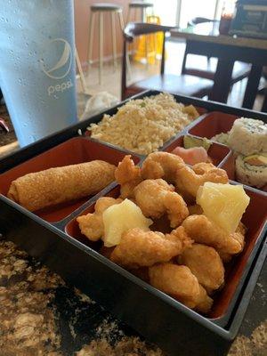 Bento box with sweet and sour chicken