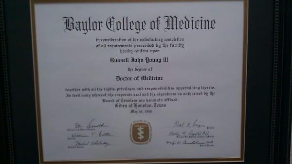 Diploma for Dr. Young