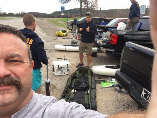 Gathering gear before the 'Adventure Goers' hit the river!