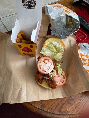 New spicy chicken deluxe sandwich and chicken fries