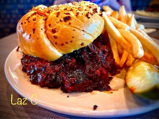 BBQ Pastrami on Onion Roll w/fries