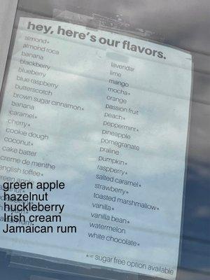 the current flavors offered as of May 2023. (It's cut off because I was making sure the barista wasn't in the picture)