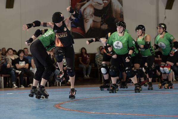 Detroit Roller Derby home team game. DFunk vs Devil's Night Dames