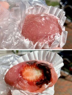 Fresh choc covered strawberry in super soft mochi! : )