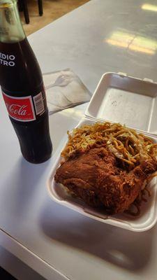 Coke, fried chicken and chow mien