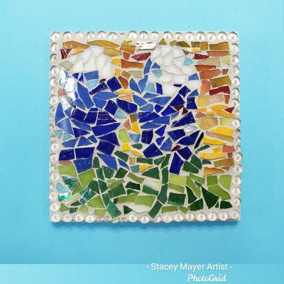 Mosaic Texas Bluebonnets 4 x 4 tile in Art Glass by SSMayer