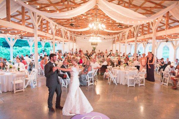 Creekside Plantation wedding pavilion.  First Dance photo by Green Tree Photography Wedding by Helping Hand Parties & Weddings