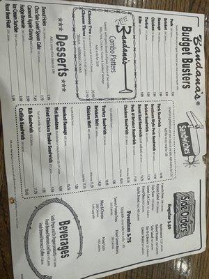 Menu back as of May 2023