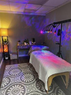 Crystal light bed therapy room.