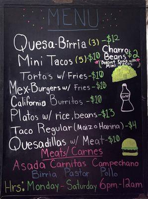 Official Menu with Prices