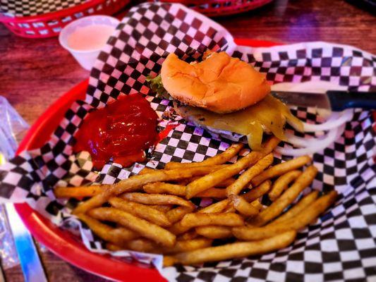 Green Chile Cheeseburger with fries