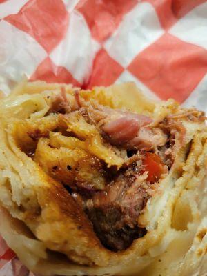 Pulled pork crepe burrito