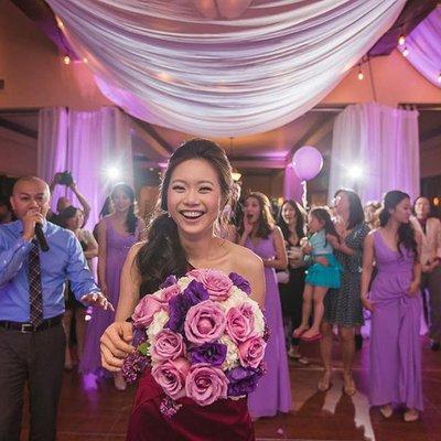 This photo was taken during the bouquet toss.