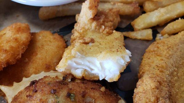 Lightly battered catfish... look at them fish meat!