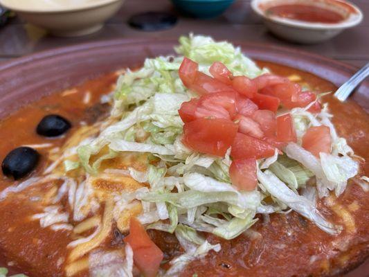 Stacked blue corn enchiladas