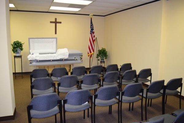 Our chapel will seat approximately 35 people for a viewing or visitation. Larger services can be held in your church or other location.