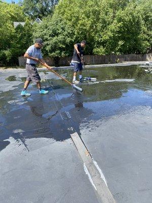 Cleaning roof for roof coating