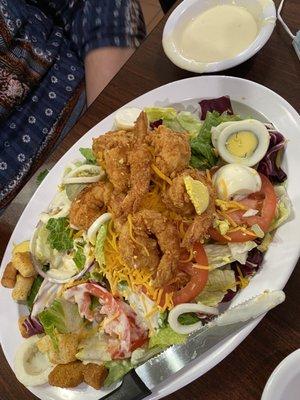 Chef salad. With fried shrimp