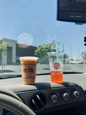 Left Drink:Thai Tea Right Drink:Strawberry Juice