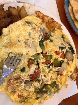 Veggie Omelette with Hash Browns and Home Fries - we couldn't decide!