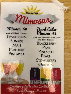 Mimosa menu