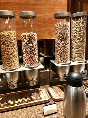 Kids love the cereal dispensers at the breakfast buffet!