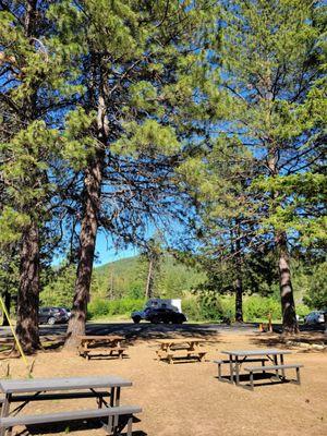 Picnic tables on side