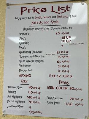 Their most update needs prices list