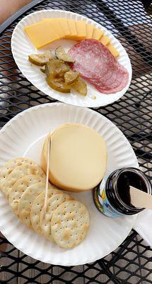 Cheese, Cracker, Jam, Pickles and Meat selections available for purchase in the retail store. Pairs nicely with the wine tasting.