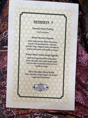 Dessert menu