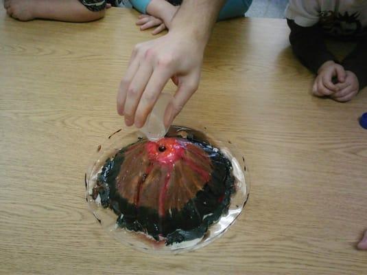 Pre-k making volcanos