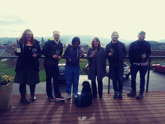 The staff of Stumptown taking in some wine in the Willamette Valley