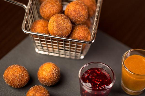 Donut Holes with Raspberry Sauce