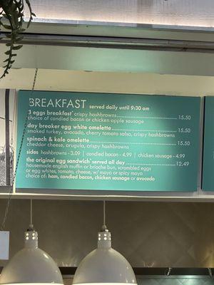 Breakfast menu