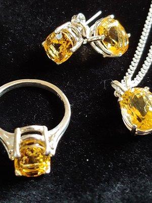 Citrine ring, earrings, pendant