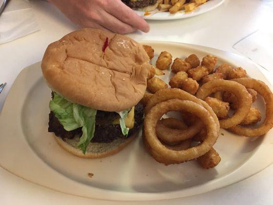 Double half-pound with cheese. Tots and rings. Less than $10 total.