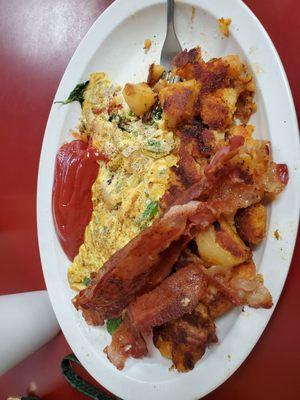 Veggie Omlette with a side of Bacon!!