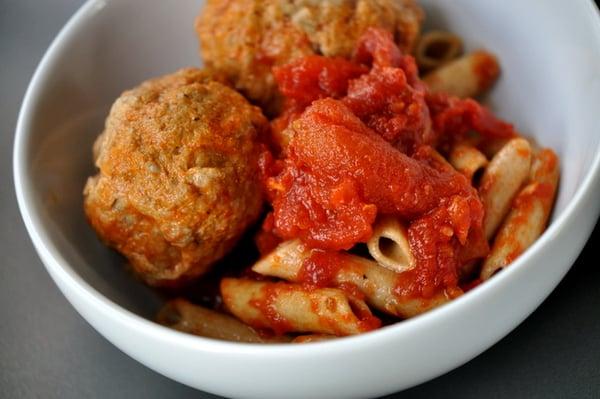 One of our fan favorites..."Nonna's Meaty Turkey Balls" - 100% Turkey Breast Meatballs w. Organice Wheat Pasta