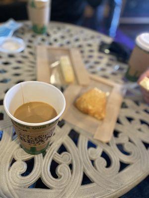 Coffee, lemon scone, almond biscotti.