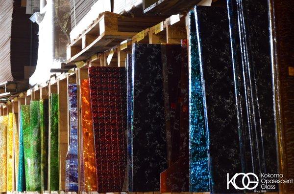 The afternoon sunlight shining through our textured glass in storage.