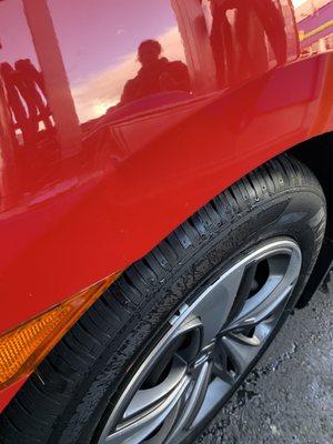 Dent on driver fender