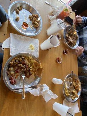 Farmers hash, hash and Brisket, and French toast. Also a Bloody Mary.