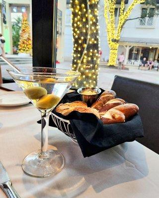 An excellent Martini and a basket of hot pretzel rolls...now that's comfort food!