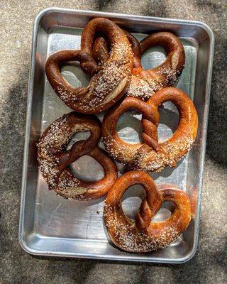 sourdough german style rye pretzels