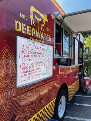 Food truck in parking lot by bike trail, Brewster