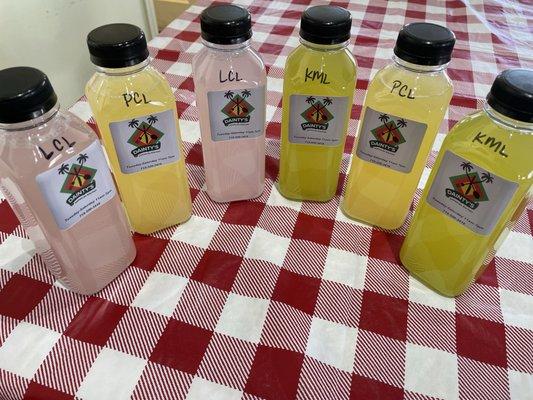 Homemade lemonades lavender coconut, pineapple coconut and kiwi mango.