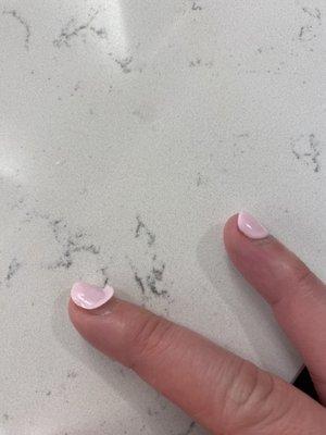 "Gel" nail started peeling after less than 1 week of getting them done. (Multiple nails had this happen over the past few days...)