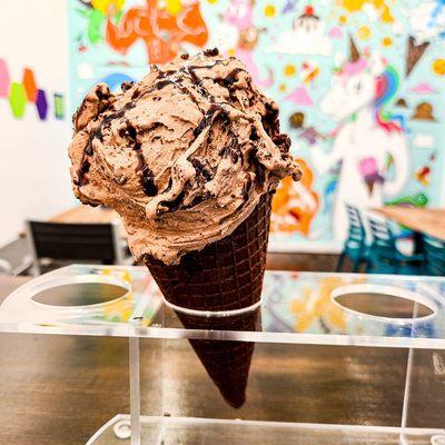 Chocoholic Magic Slab in a Homemade Chocolate Waffle Cone