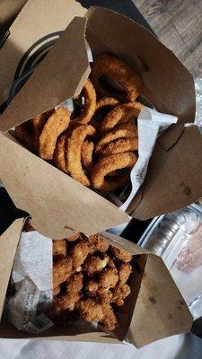 Onion rings and spicy cheese curds